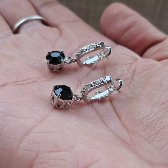 Women Earrings made with Swarovski Elements Black/Silver Tone Jewelry New - Picture 7 of 12